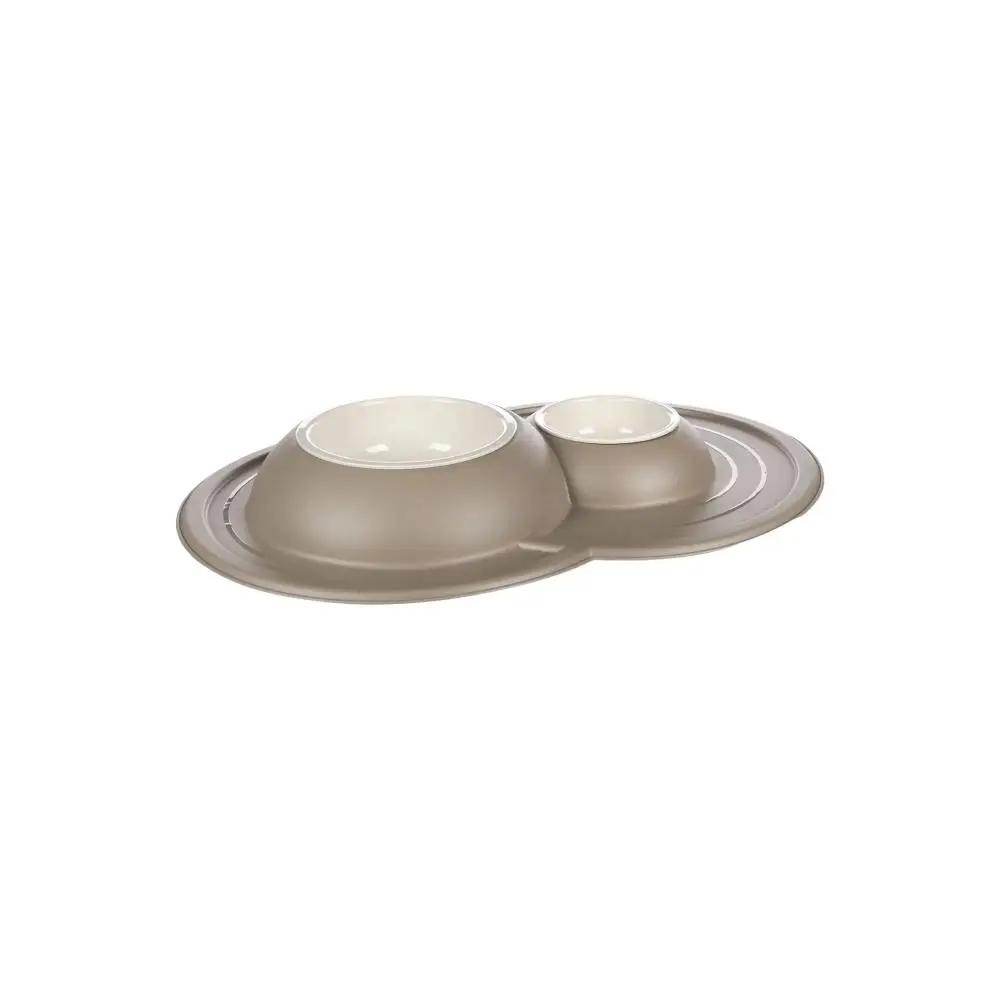 Flamingo Feeding And Drinking Bowl Maico Duo Dinner Taupe 0.2/0.6L Diameter 9.5/13.5cm 48X32.5X5.5cm - Petworld
