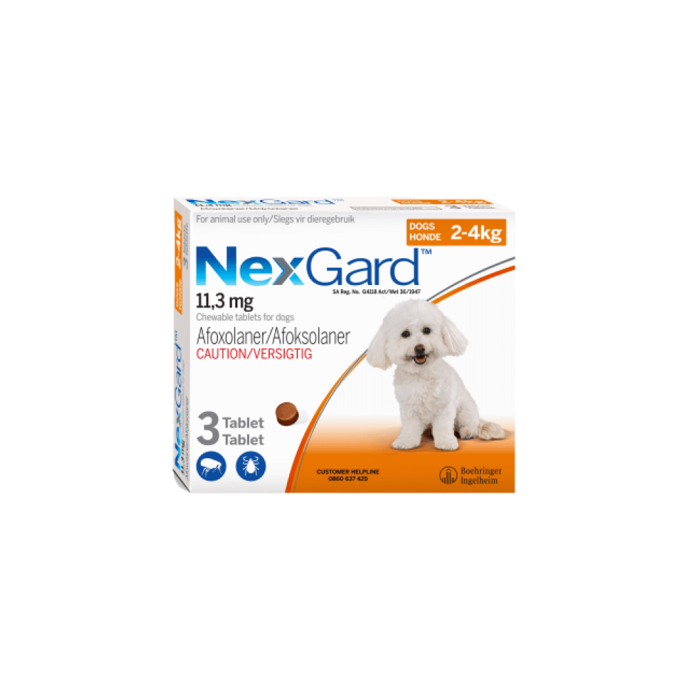 Nexgard Tick, Flea & Mite Prevention 2kg to 4kg (Orange) For Dogs Pack of 3