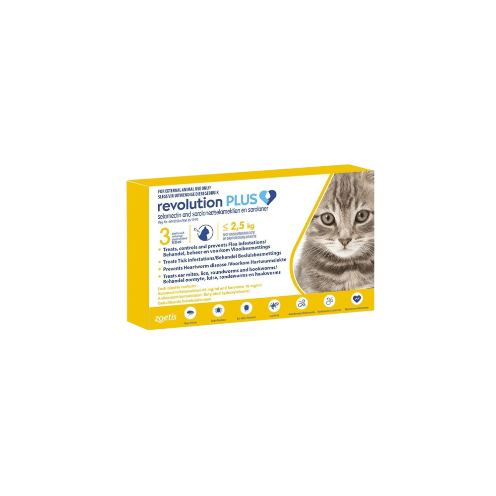 Revolution Plus (1.25 to 2.5kg) Yellow - Cat Tick & Flea Treatment -3 Pack