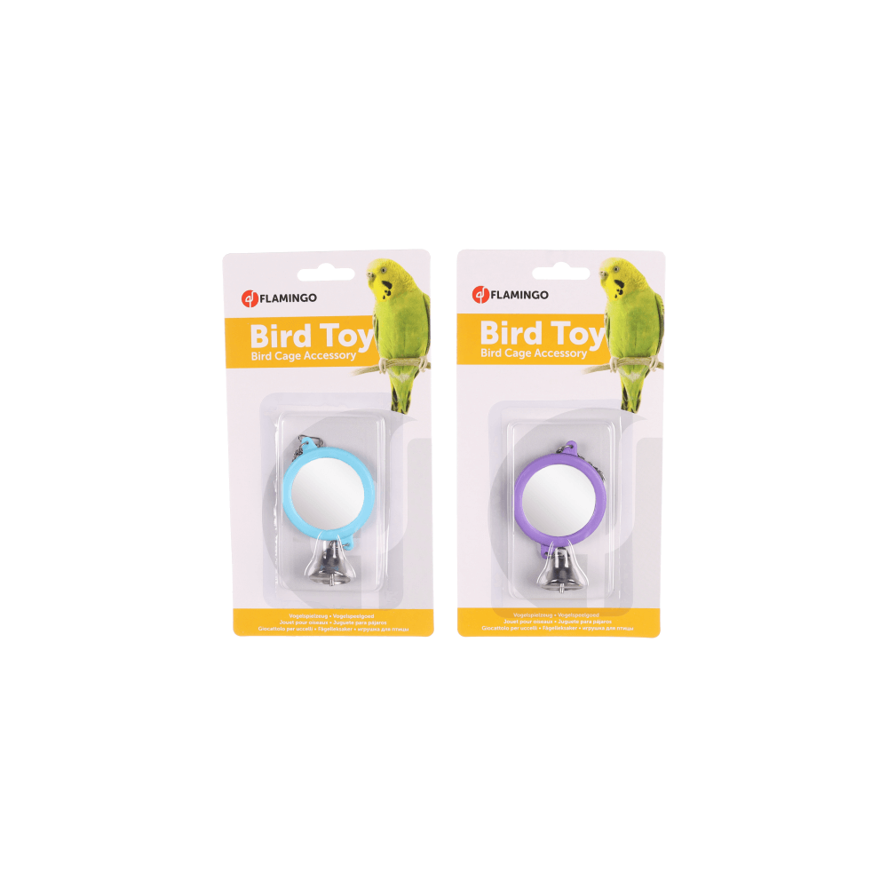 Flamingo For Parakeets Mirror Round And Bell Bird Toys