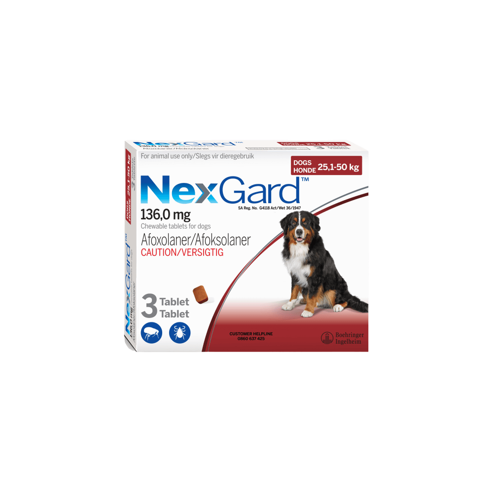 NexGard Extra Large Dog 25-50kg Chewable Tick & Flea (Pack Of 3 Tablets)