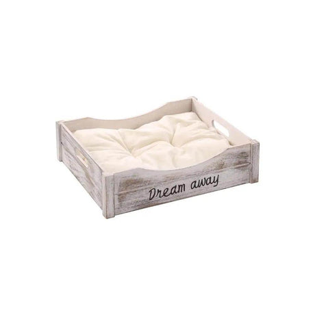 Flamingo Basket Clio Wood and Cushion White Cat Bed (45x38x12cm) - Petworld