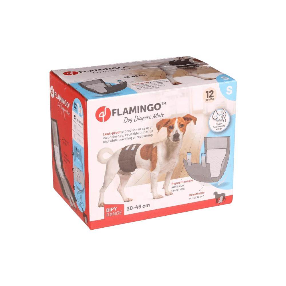Flamingo Dipy Dog Diapers Male White 12 Pieces - Petworld