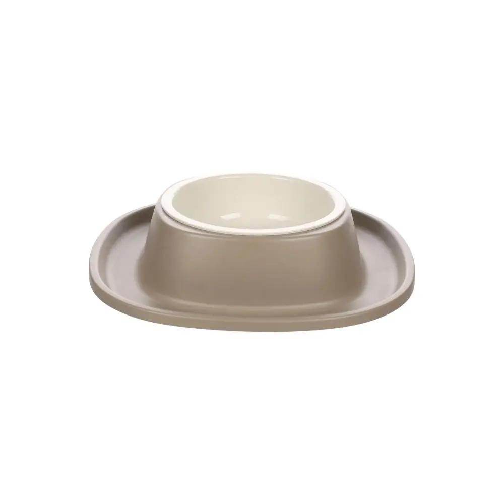 Flamingo Feeding And Drinking Bowl With Holder Ilko L Taupe 0.6L Dia 13.5cm 27.5X6cm - Petworld