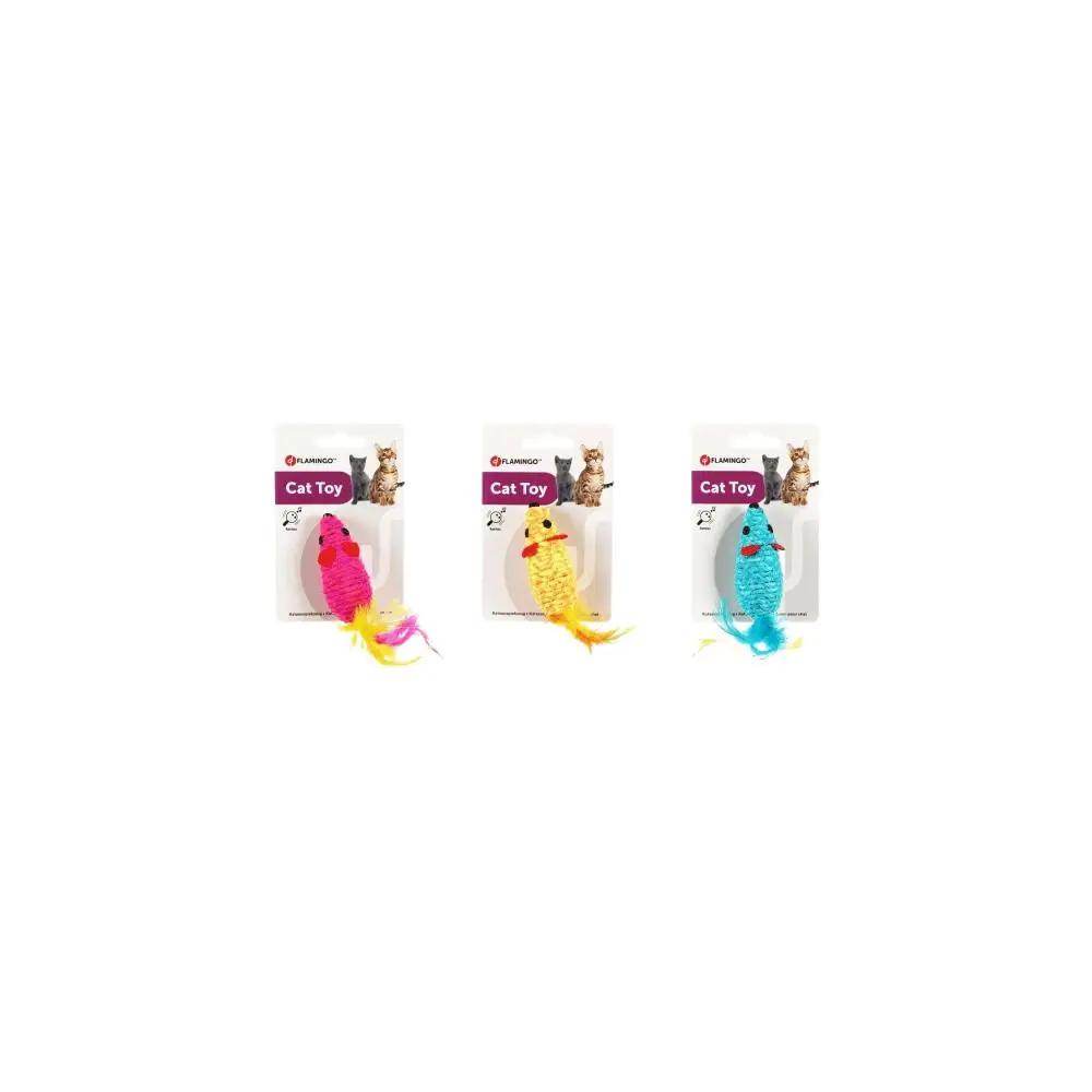 Flamingo Shuka Cat Toy Mouse With Feathers Assorted 7x15x3cm - Petworld