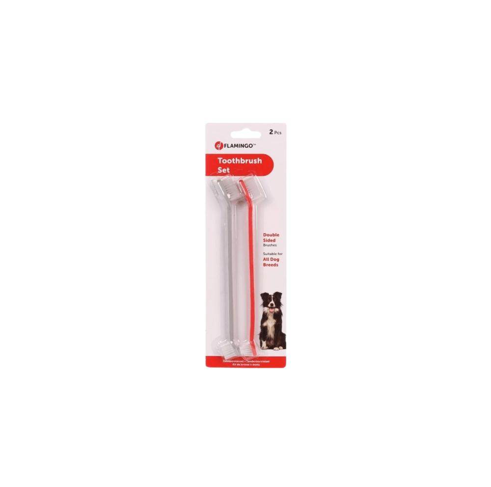 Flamingo Toothbrush Set Tara Large & Small 2 Pcs Red/Grey (2,5 x 1,5 x 21cm) - Petworld