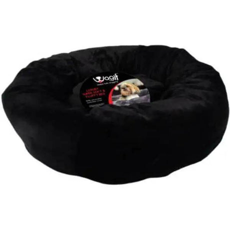 Petworld Mangolian Fleece Round Black Medium Cat Bed - Petworld