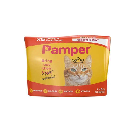 Pamper Chicken And Duck In Gravy Multi Cat Wet Food Pack 6x85g - Petworld