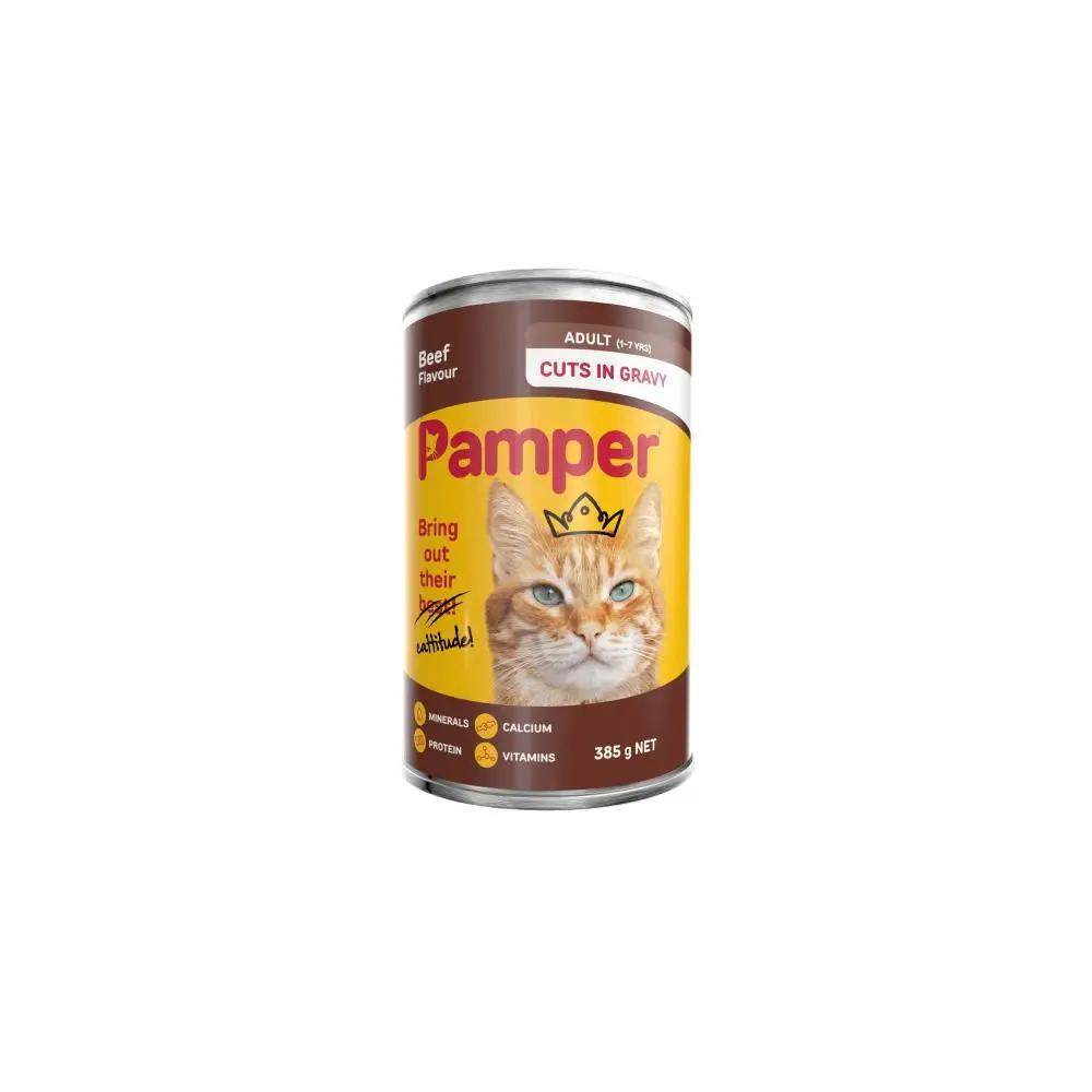 Pamper Chunks In Gravy Beef Wet Cat Food 385g - Petworld