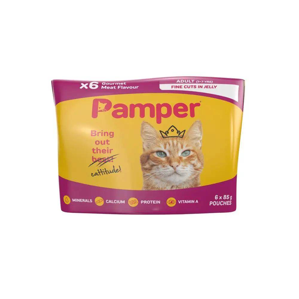 Pamper Jelly Gourmet Meat Flavour Multi Pack Wet Cat Food 6x85g - Petworld