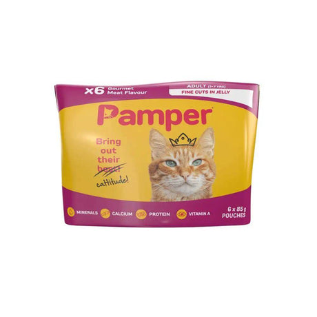 Pamper Jelly Gourmet Meat Flavour Multi Pack Wet Cat Food 6x85g - Petworld