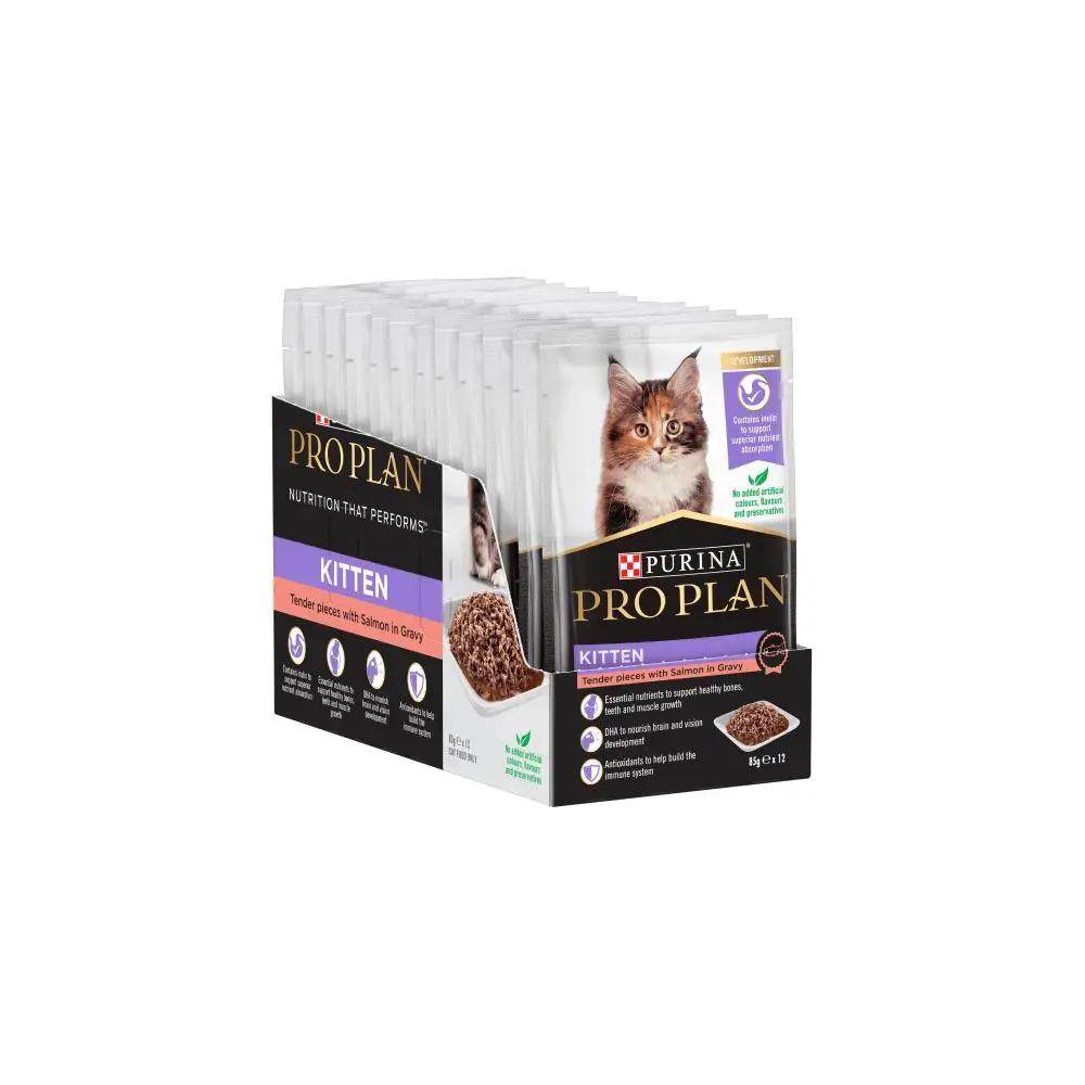 Purina Pro Plan Kitten Salmon in Gravy Wet Cat Food 12 x 85g Box - Petworld
