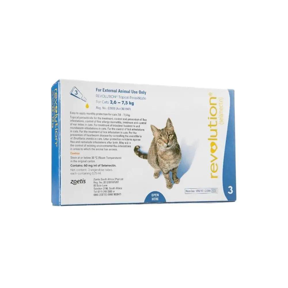 Revolution (2.6 to 7.5kg) Blue Cat Tick & Flea Treatment Pack of 3 - Petworld