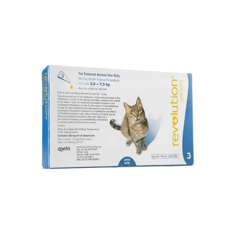 Revolution (2.6 to 7.5kg) Blue Cat Tick & Flea Treatment Pack of 3 - Petworld