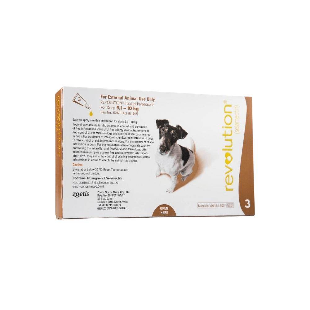 Revolution Brown (5.1 to 10kg) Dogs Tick & Flea Treatment Pack of 3 - Petworld