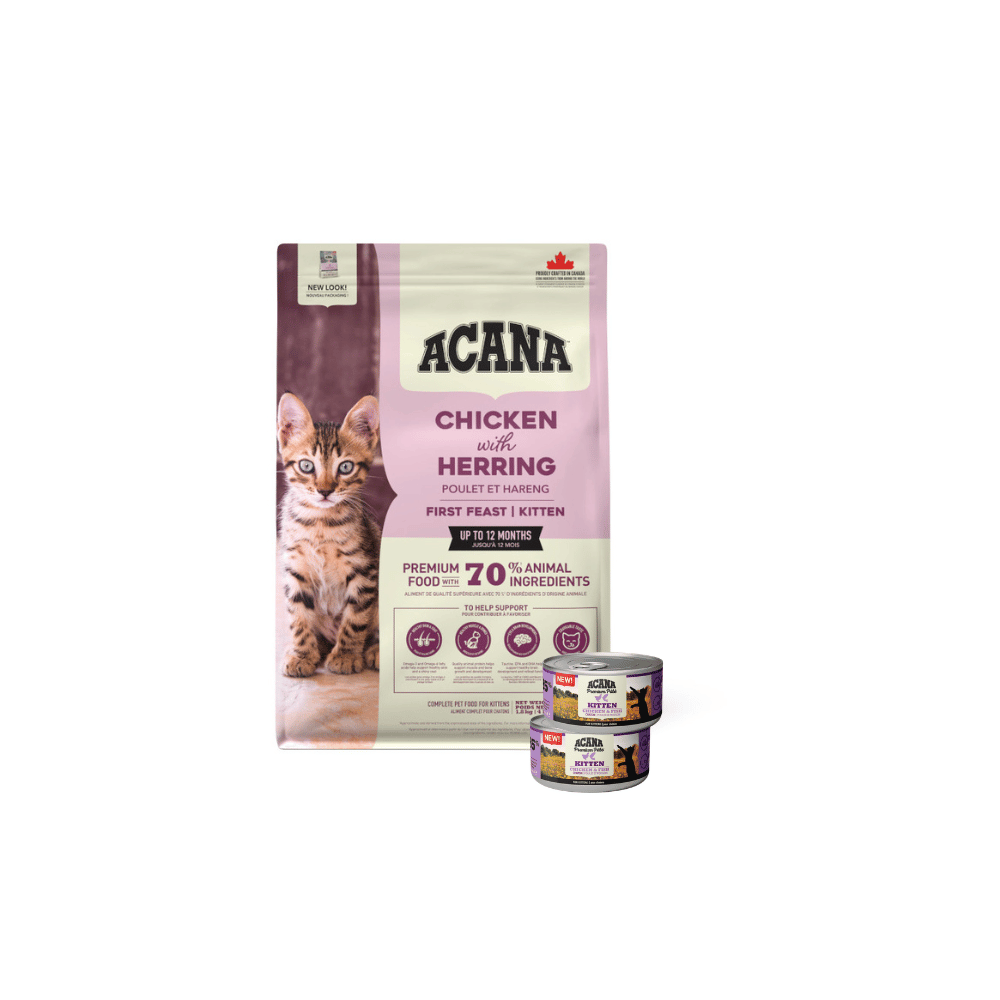 Buy Acana First Feast Kitten 1.8kg and get 2 FREE Acana Pate cans - 2 x Kitten Chicken & Fish