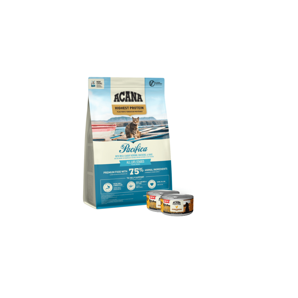 Buy Acana Pacifica Recipe All Life Stages 1.8kg and get 2 FREE Acana Pate cans