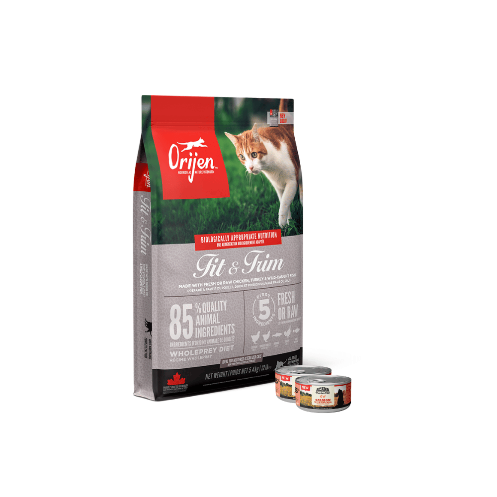 Buy Orijen Fit and Trim and get 2 FREE Acana Pate cans - 2 x Salmon with Chicken