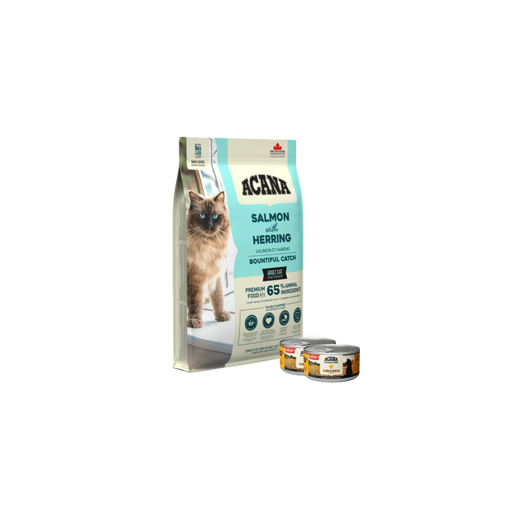 Buy Acana Bountiful Catch Adult 4.5kg and get 2 FREE Acana Pate - Chicken in Bone Broth 85g