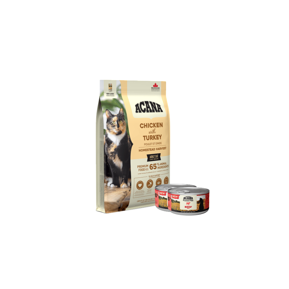Buy Acana Homestead Harvest Adult 1.8kg and get 2 FREE Acana Pate cans - 2 x Beef