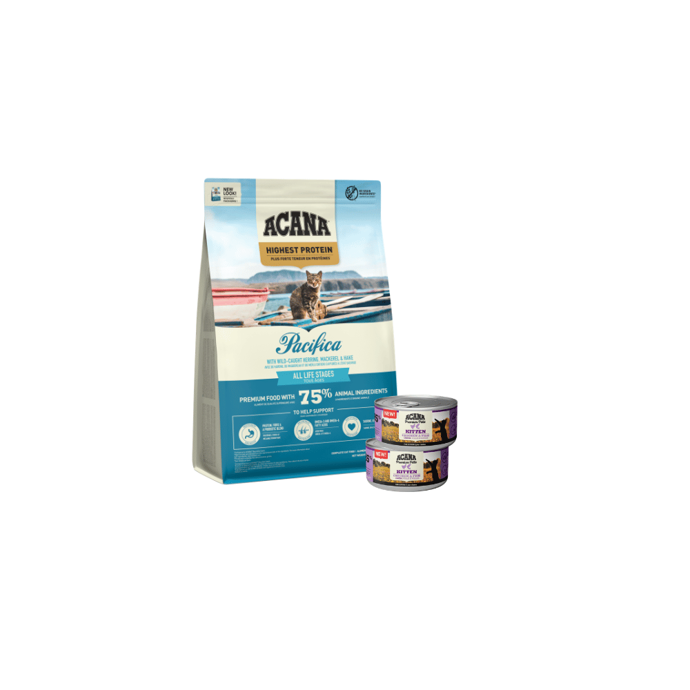 Buy Acana Pacifica Recipe All Life Stages and get 2 FREE Acana Pate cans - Kitten