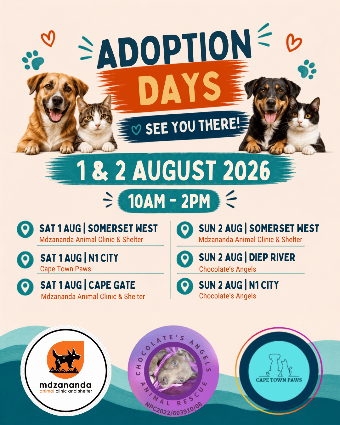 Adoption day advert for the 1st and 2nd of August 2026.
