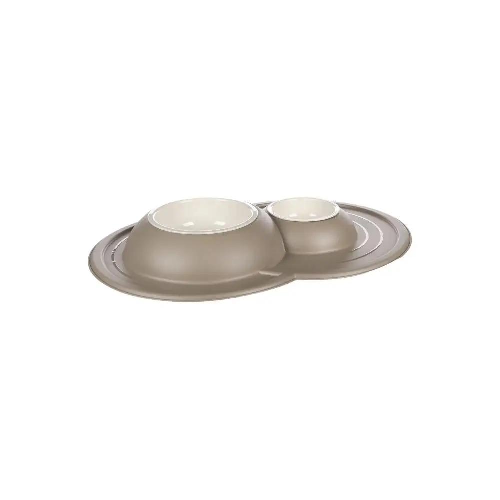 Flamingo Feeding And Drinking Bowl Maico Duo Dinner Taupe 0.2/0.6L Diameter 9.5/13.5cm 48X32.5X5.5cm