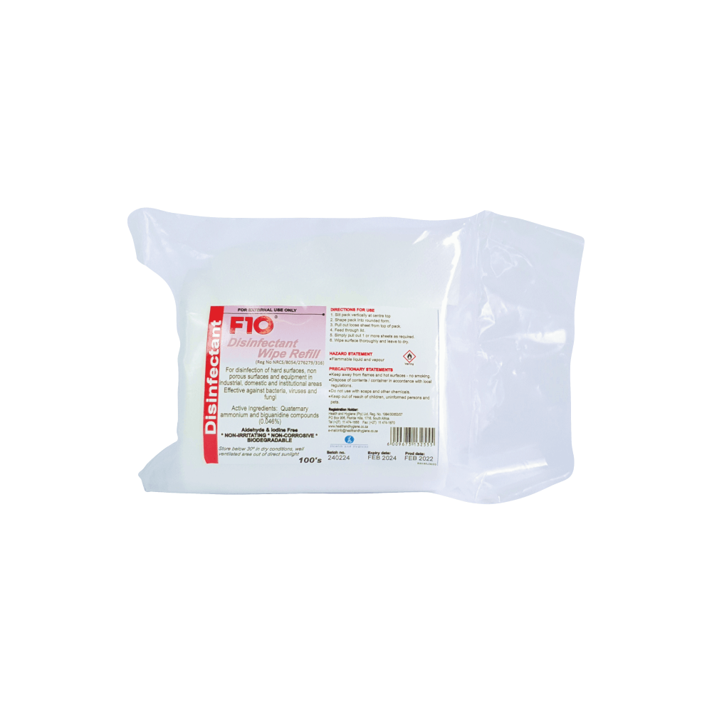 F10 Disinfectant Wipes Refill Pack 100 Wipes