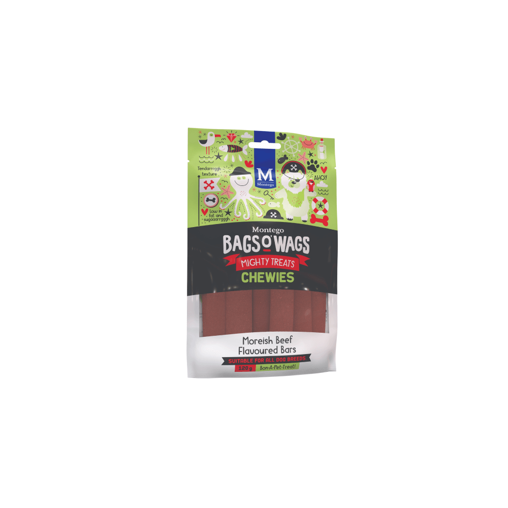 Bags O' Wags Chewies Beef Bars Dog Treats 120g