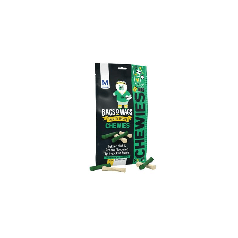 Bags O' Wags Chewies Lekker Mint & Cream Flavoured "Springbokkie" Swirls Dog Treats 120g