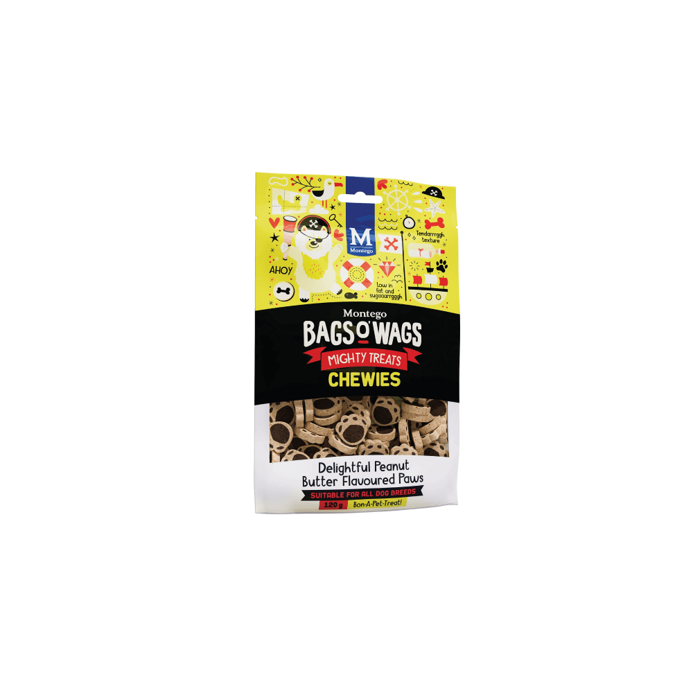 Bags O' Wags Chewies Peanut Butter Paws Dog Treats 120g