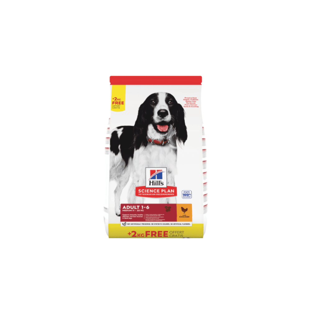 Hills Science Plan Adult Medium Breed Chicken 14kg Bonus Bag (12kg + 2kg FREE) - Petworld