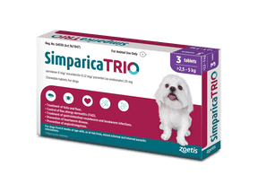 Simparica Trio For Dogs 2.6kg - 5kg x 3 Tablets (Purple) - Petworld