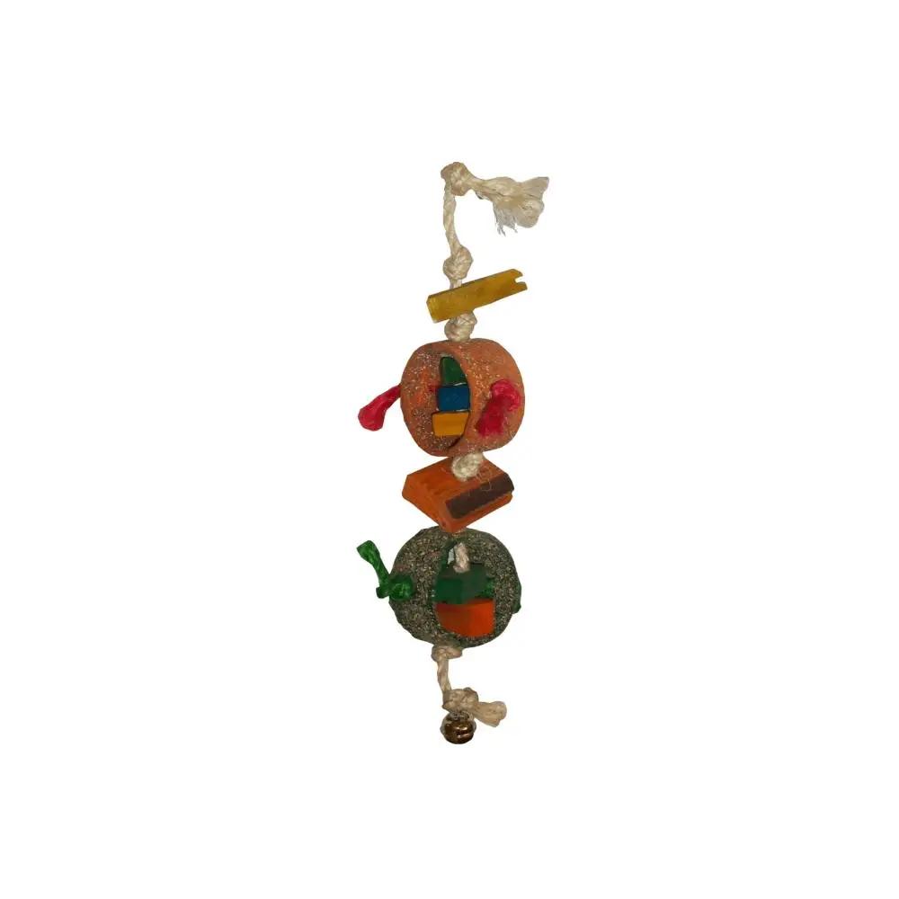 Akwa Calci Grit Tube Wood & Rope With Bell Bird Toy