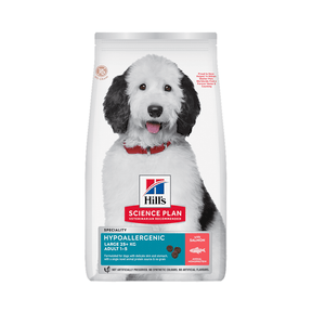 Hills Science Plan dog food package with a dog on the front on a white background