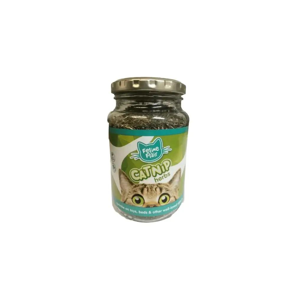 Feline Flair Catnip Herbs Glass Jar Cat Treats 60g