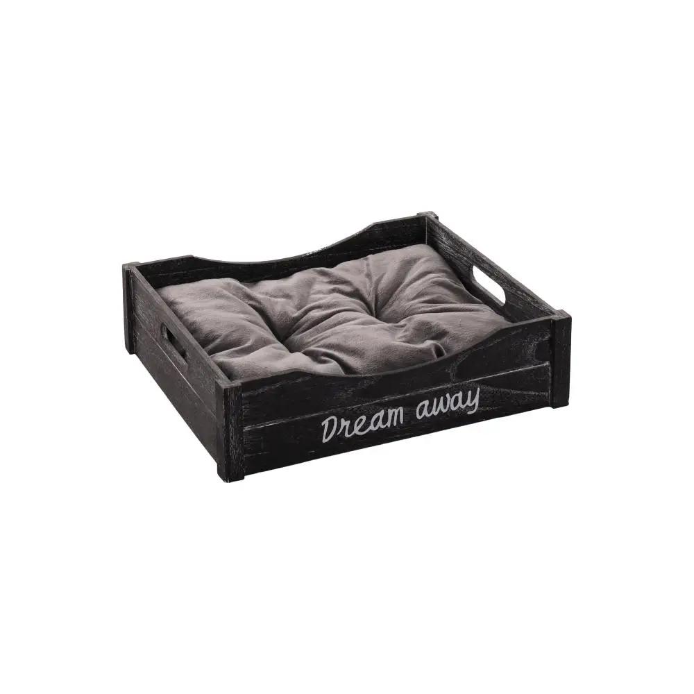 Flamingo Basket Clio Wood and Cushion Black Cat Bed (45 x 38 x 12cm)