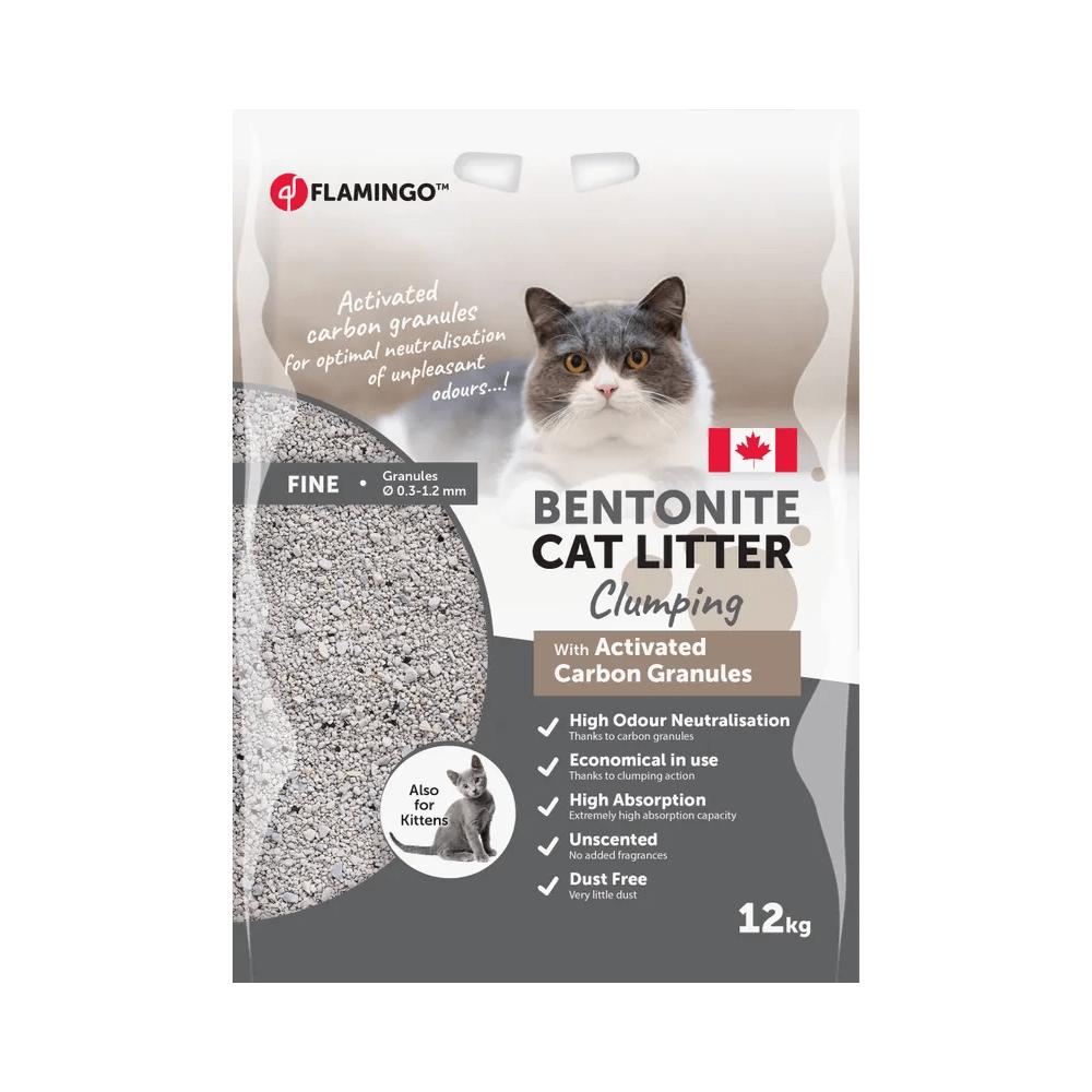 Flamingo Bentonite Can Nature + Activated Carbon Granules Fine Cat Litter 12kg