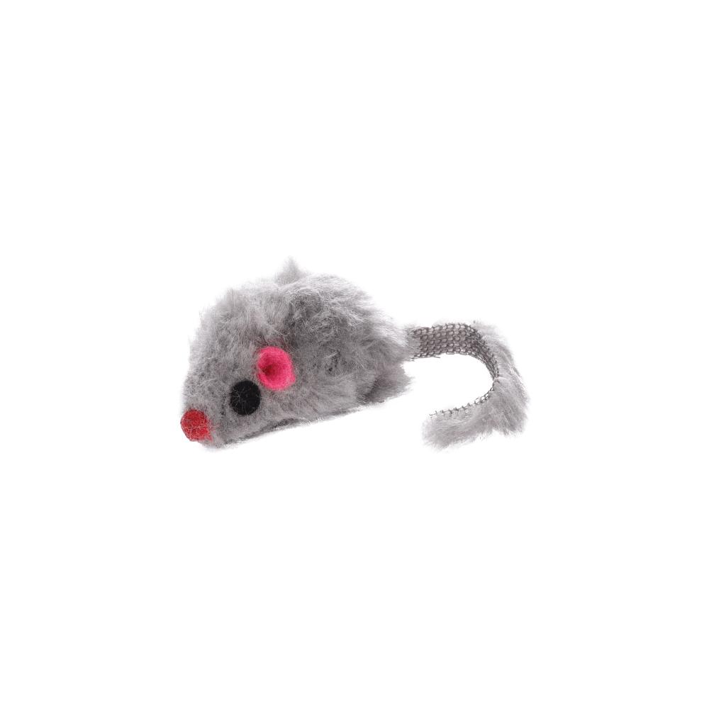 Flamingo Laly Plush Mouse + Rattle Grey Cat Toy 5cm