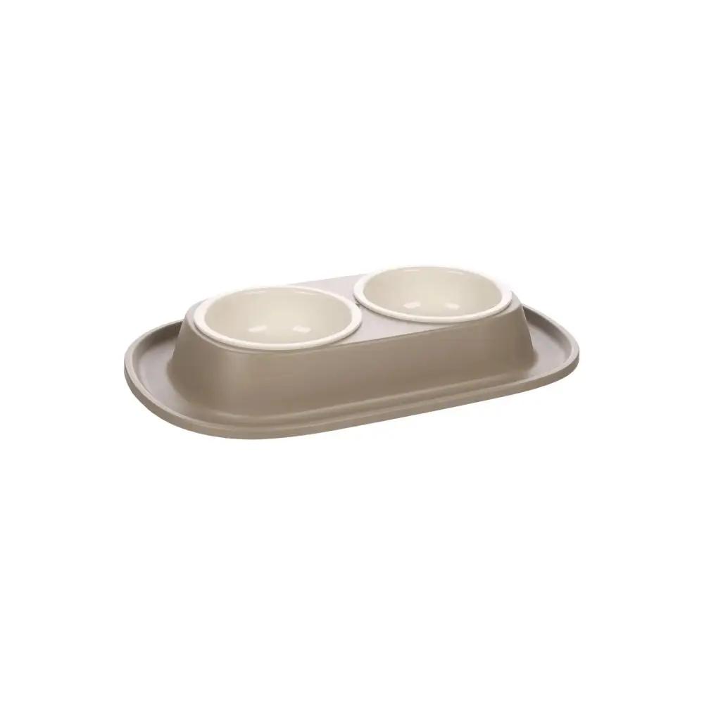 Flamingo Feeding And Drinking Bowl Ilko Duo Dinner Taupe 2X0.2L Dia 9.5cm 31X19.5X4cm