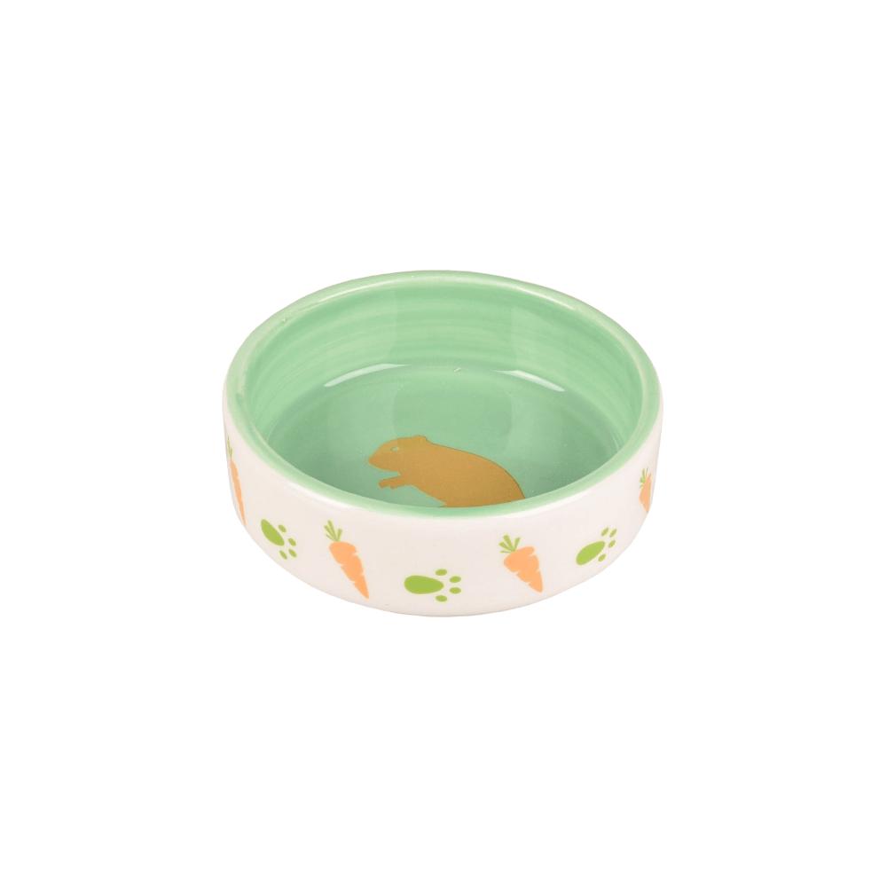 Flamingo Aila Ceramic White-Green Small Animal Feeding Bowl 100ml