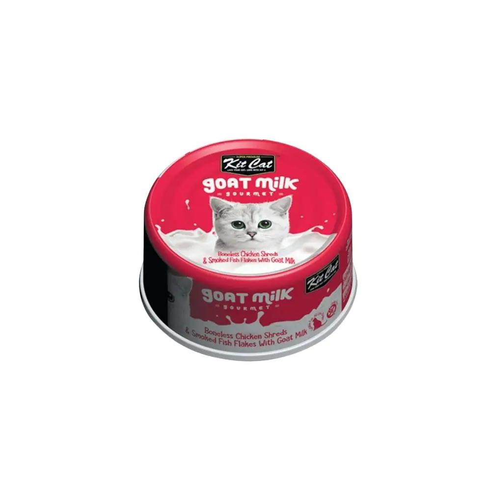 Kit Cat Boneless Chicken Shreds And Smoked Fish Flakes With Goat's Milk Adult Can Wet Cat Food 70g