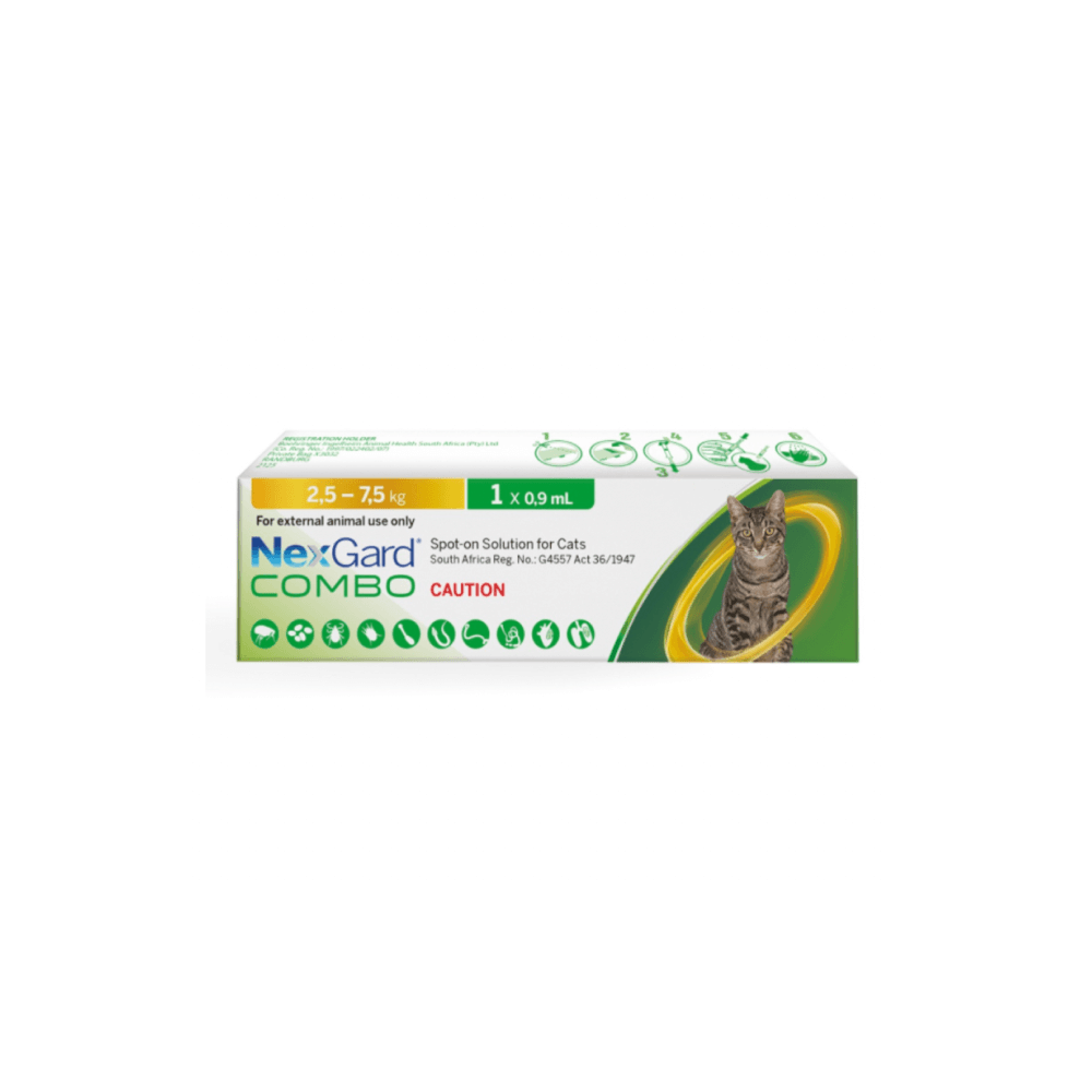 NexGard COMBO Topical for Cats, 0.9ml 2.5 - 7.5kg. (Yellow SINGLE Box)