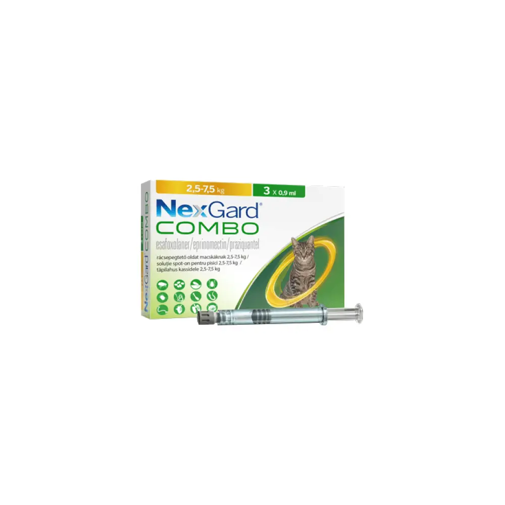 NexGard COMBO Topical for Cats, 0.9ml 2.5 - 7.5kg. (Yellow SINGLE Box)