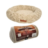 Huntlea Calming Kuddler Round Dog Bed Large Ivory & Get Free Blanket