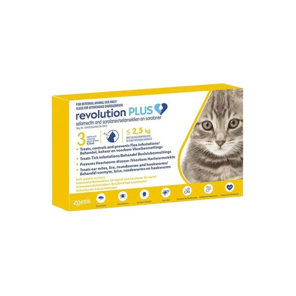 Revolution Plus (1.25 to 2.5kg) Yellow - Cat Tick & Flea Treatment -3 Pack