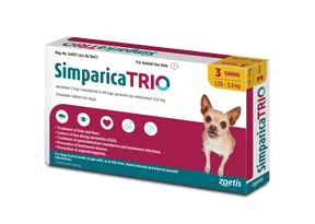 Simparica Trio For Dogs 1.25kg - 2.5kg x 3 Tablets (Gold) - Petworld