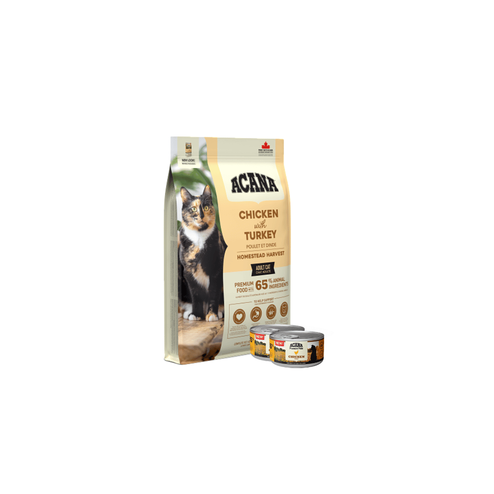 Buy Acana Homestead Harvest Adult 1.8kg and get 2 FREE Acana Pate cans - 2 x Chicken