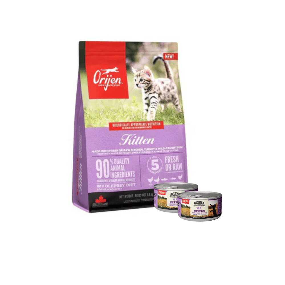 Buy Orijen Kitten Dry Cat Food and get 2 FREE Acana Pate cans  2 x Kitten Chicken & Fish