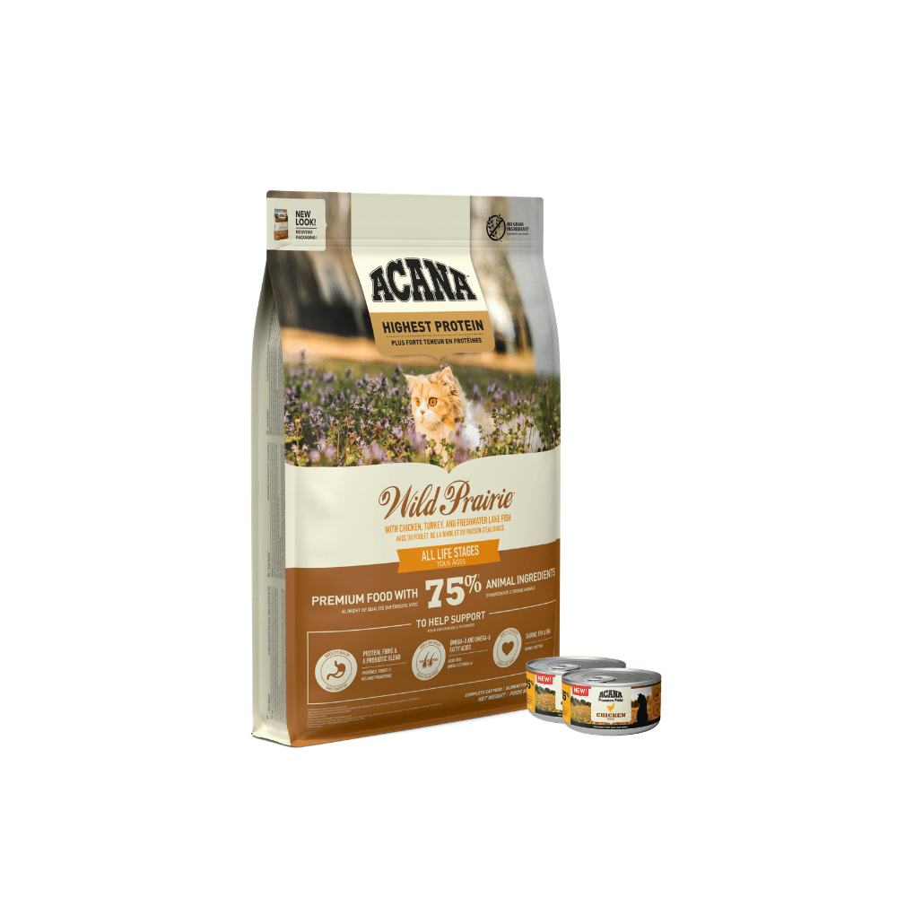 Buy Acana Wild Prairie All Life Stages and get 2 FREE Acana Pate cans - 2 x Chicken